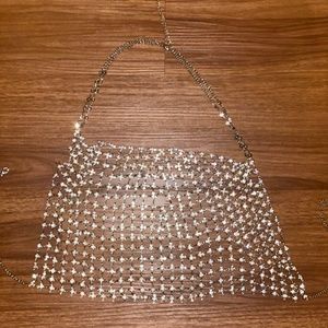 Rhinestone Silver Chain Halter top (OS)